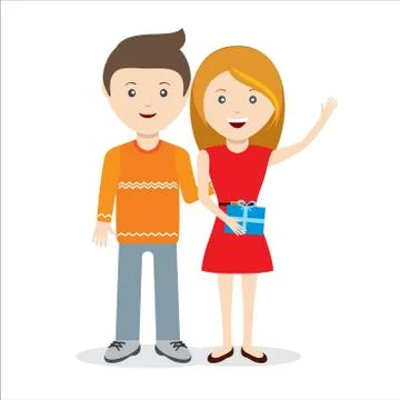 Couple standing together with gift Stock Illustration
