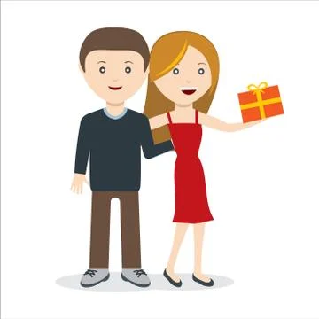 Couple standing together with gift Stock Illustration