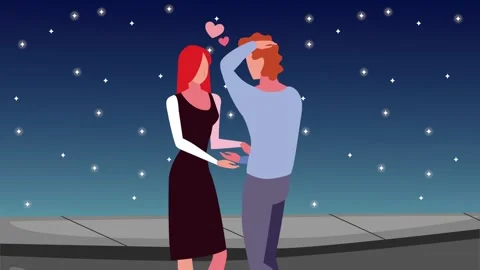 Couple standing together under night sky with animated hearts above heads. Vídeo Stock 338992973