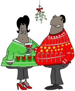 Couple standing under the mistletoe Stock Illustration
