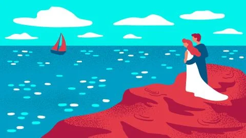 A couple stands on the seashore. Stock-Illustration