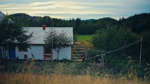 A Couple With A Step Ladder Is Working Outdoors With Rural Nature Background Stock Footage 337536224