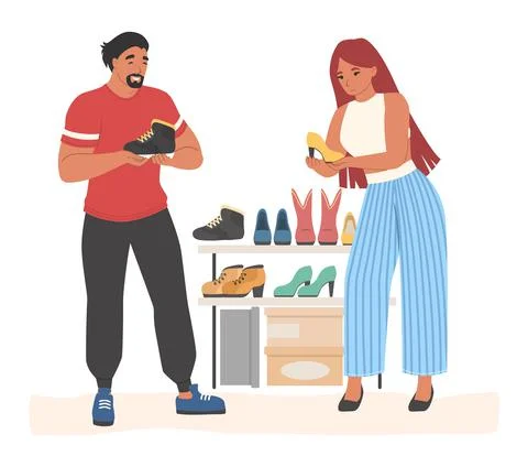 Couple in store choosing shoes vector illustration Stock Illustration