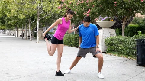 Couple Stretching Before Run Stock Footage 43359755