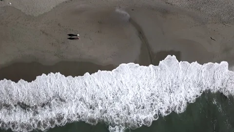 Couple strolling on a dark sandy beach in California Stock-Footage 223368028