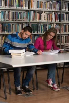 Couple of students in a library Stock Photos