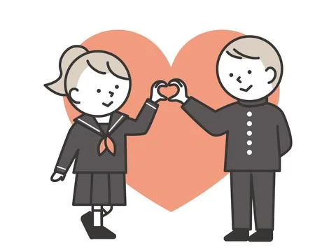 A couple of students making the shape of a heart symbol with their hands Illustrazione stock