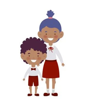 Couple students standing smiling on white background Ilustración de archivo
