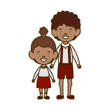 Couple students standing smiling on white background Ilustración de archivo