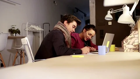 Couple of students work with laptops. Stock Footage 123122138