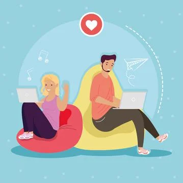 Couple studing with laptops Stock Illustration