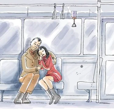 Couple in subway train Ilustração Stock