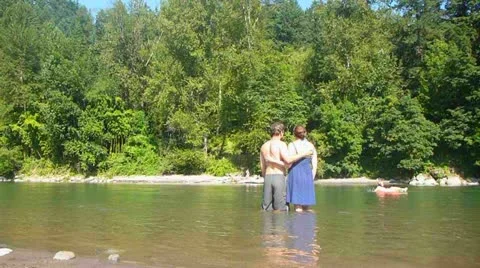 Couple in Summer River Stock Footage 11451686