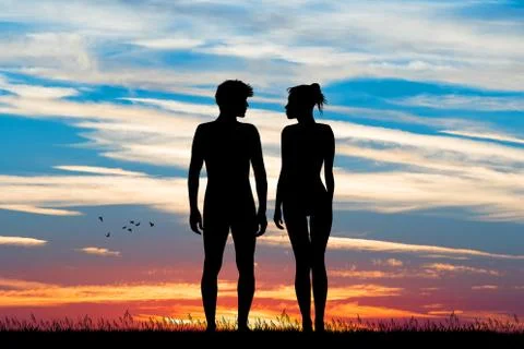 Couple at sunset Stock Illustration