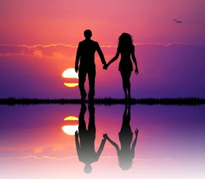 Couple at sunset イラスト素材