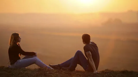 The couple by sunset landscape Stock Footage 36053537
