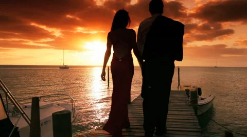 Couple Sunset Paradise Stock Footage 3146790