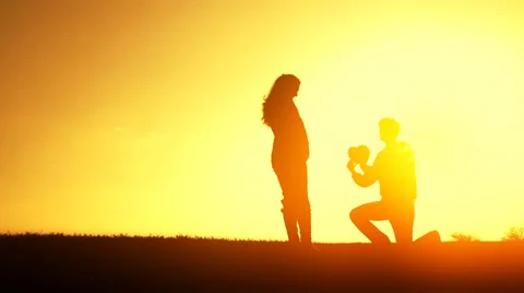 Couple Sunset Silhouette Love Heart Romance Concept Stock Footage