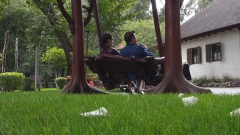The couple is on a swing. Stock Footage 213153255