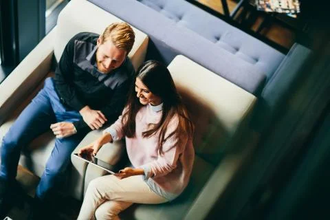 Couple with tablet Stock Photos