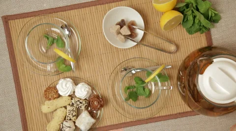 Couple take a tea breakfast Stock Footage 3358362