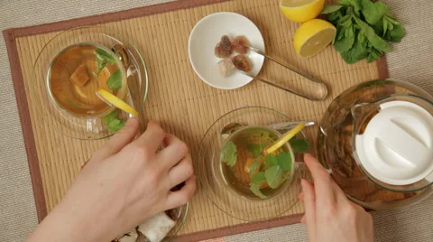 Couple take a tea breakfast 스톡 동영상 3360320