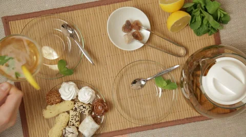Couple take a tea breakfast Stock Footage 3361162