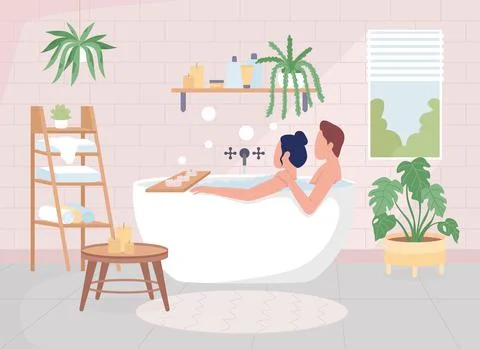 Couple taking bath flat color vector illustration Stock Illustration
