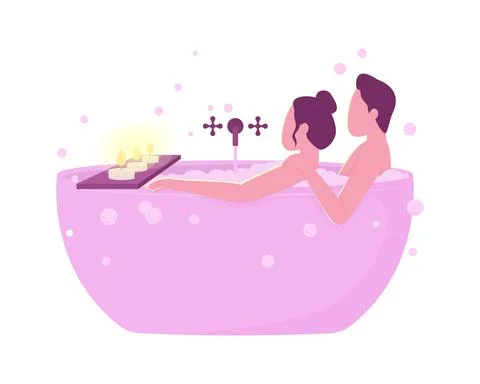 Couple taking bath semi flat color vector characters Stock Illustration