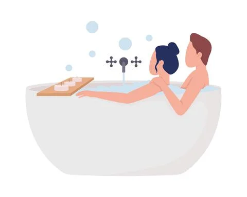 Couple taking romantic bath semi flat color vector characters Stock Illustration