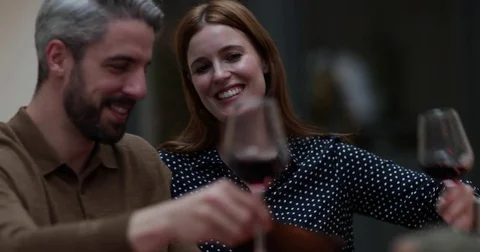 Couple taking selfie at dinner Stock Footage 80805405