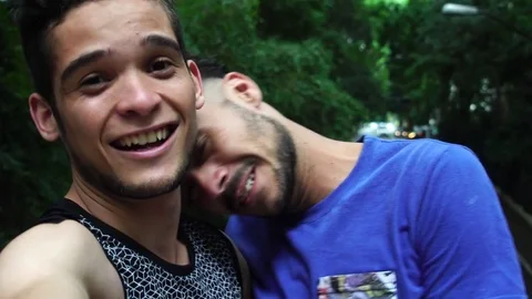 Couple taking a selfie in the Park Stock Footage 84080375