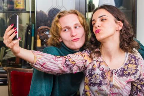 Couple taking a selfie Stock Photos