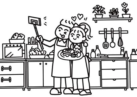 A couple taking a selfie together Stock Illustration