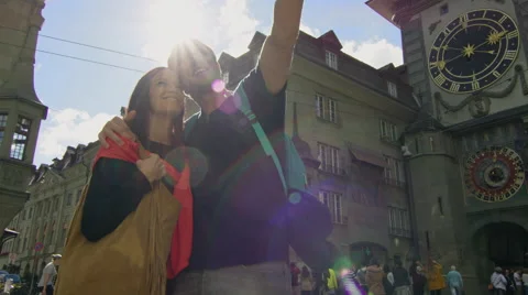 Couple taking a selfie while in the city shopping Stock Footage 63027407