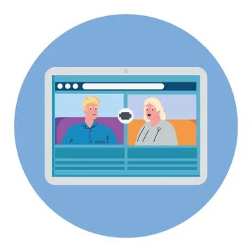 Couple talk to each other on the tablet device screen, conference video call Illustration