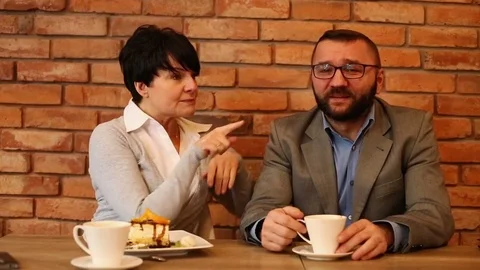Couple talking in cafe, flirt Stock Footage 71814142