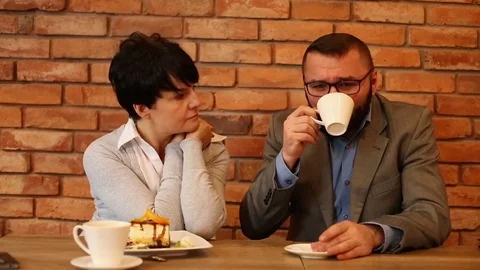 Couple talking in cafe, flirt Stock Footage 71814218