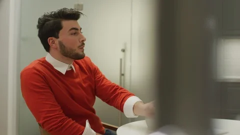 Couple talking during breakfast Stock Footage 99941238