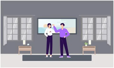 Couple talking on a topic in their room Stock Illustration