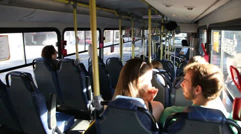 A couple talks while riding a metropolitan bus in Porto Alegre, Brazil. Stock Footage 23194045
