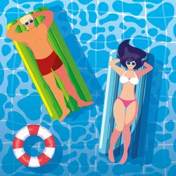 Couple tanning in float on the pool Stock Illustration