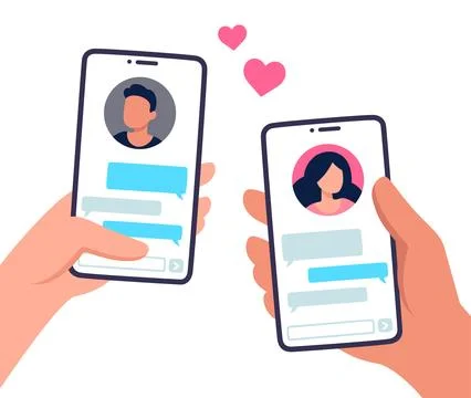Couple texting on smartphone app Stock Illustration
