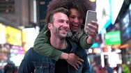 Couple At Times Square Taking Selfie Picture Stock Footage