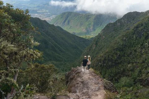 Couple on top of the mountain Stock Photos
