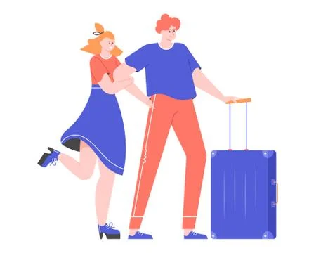Couple of tourists with suitcase. Stock Illustration