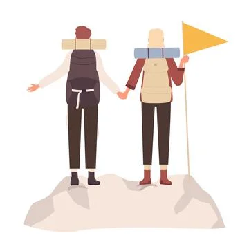 Couple tourists on the top Stock Illustration