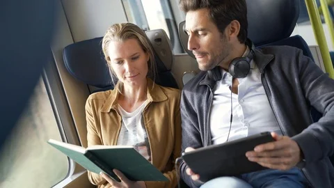 Couple traveling in a train Stock Footage 118901522