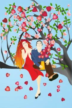 Couple on the tree Stock Illustration