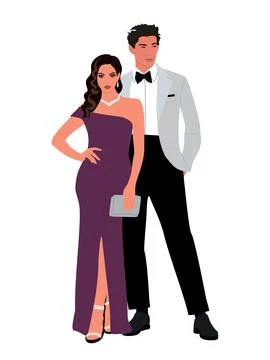 Couple in trendy evening clothes vector isolated. Stock Illustration